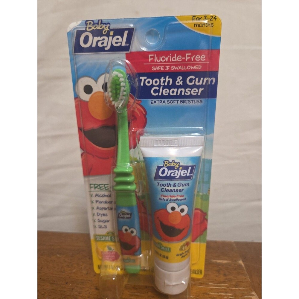 Orajel Elmo Fluoride Free Tooth & Gum Cleanser with Toothbrush Combo Pack Banana